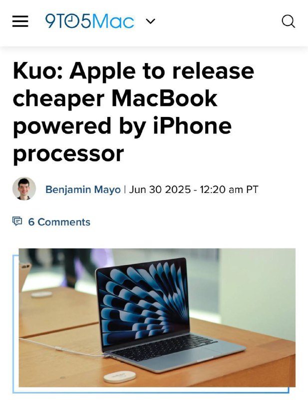 Apple выпустит дешевый MacBook, в основе которого будет процессор из iPhone.
Аналитики уже предрека