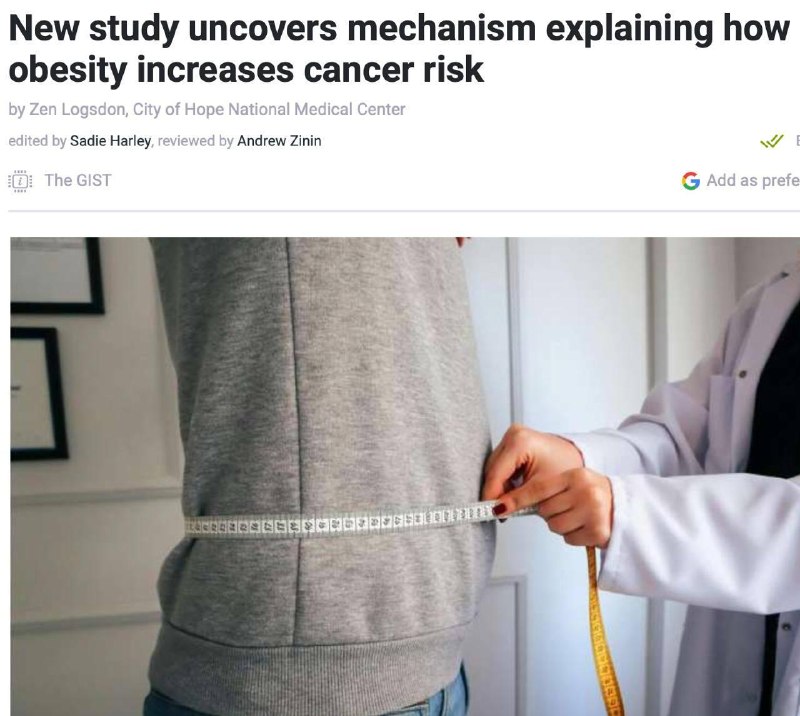 Ожирение вызывает рак — учёные обнаружили прямую связь между лишним весом и развитием опухолей.
По