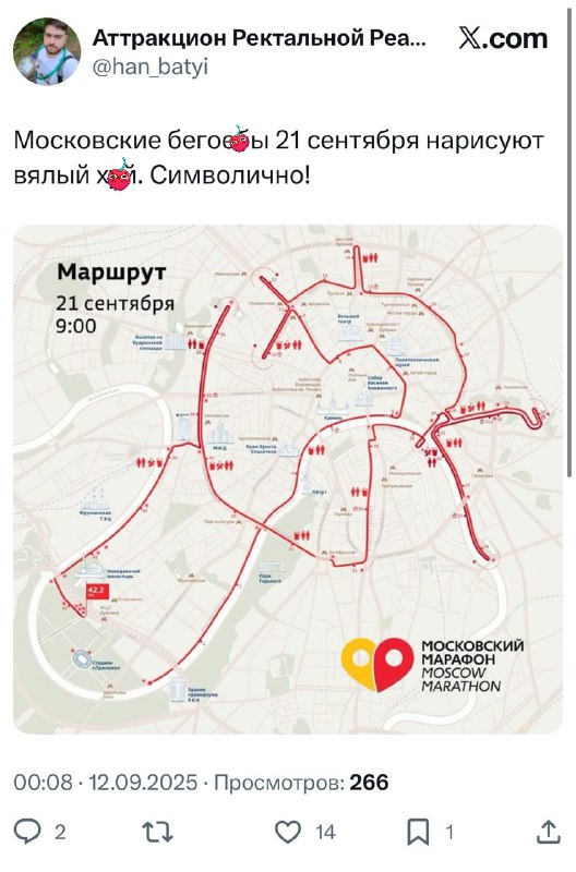 В карте Московского марафона обнаружили загадочный символизм. Распространите!