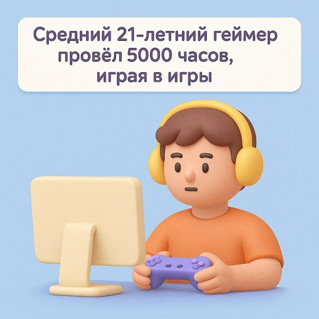 🎮 5000 часов в виртуальных мирах
К 21 году средний гейме?...