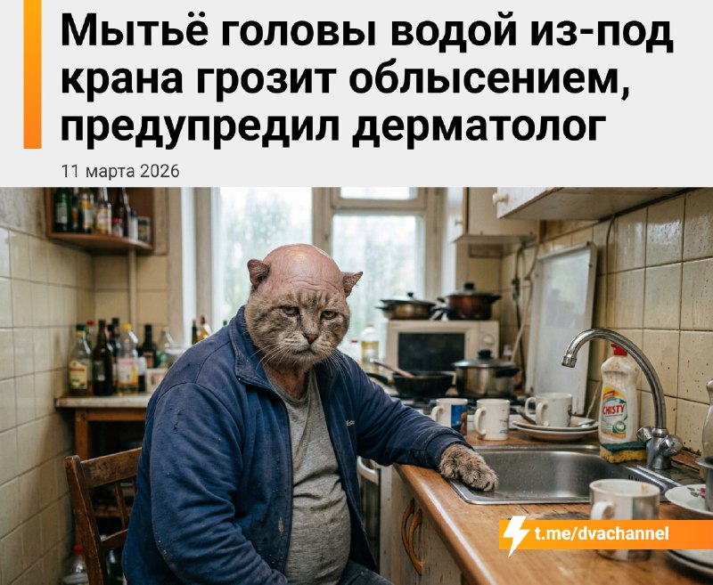 ⚡️Россияне массово превращаются в лысеющих скуфов из-за обычной воды из-под крана — дерматологи бьют