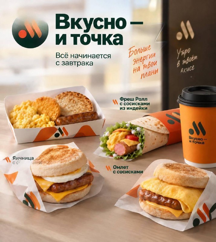 🌭Во «Вкусно — и точка» появится меню из сосисок с 24 сентября
Их добавят в завтраки. Будут Фреш Рол