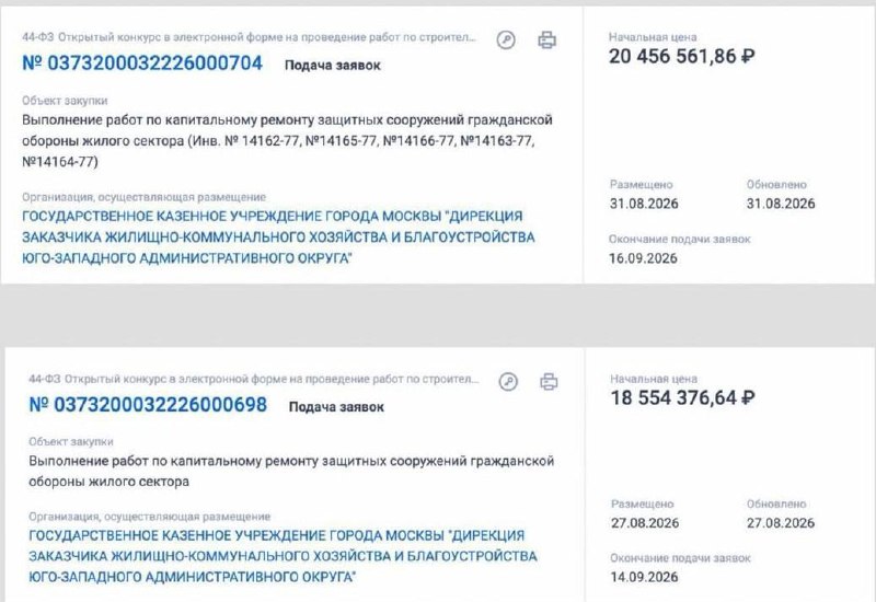 ⚒️В трех районах Москвы капитально ремонтируют бомбоубежища — Осторожно новости
На это выделили ₽39