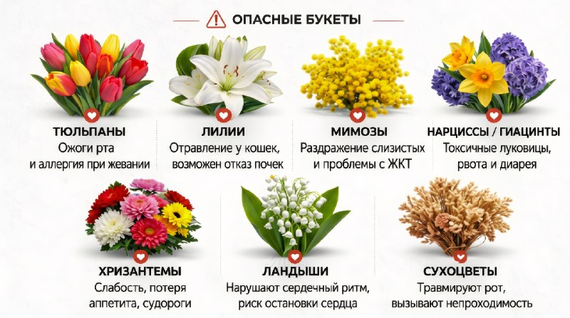 ❗️Подаренные на 8 Марта цветы могут убить вашего кота, предупредили ветеринары
Праздничные букеты в