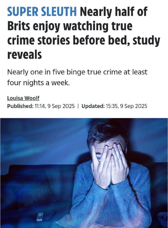 Фильмы про маньяков реально помогают уснуть.
Учёные выяснили, что трукрайм снижает тревожность, по