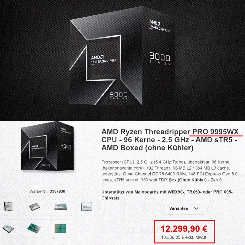 Самый мощный 96-ядерный процессор Ryzen Threadripper PRO 9995WX появился в продаже — всего за какие-