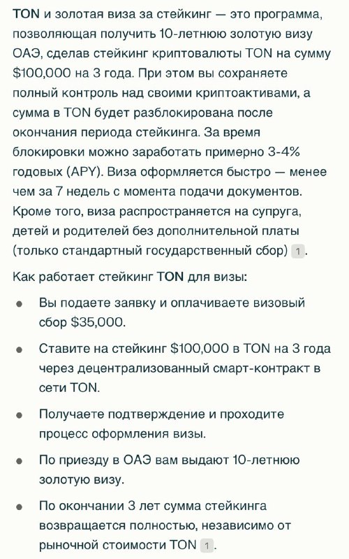 TON открыл лёгкий путь к 10-летней золотой визе ОАЭ: теперь за владение криптовалютой можно получить