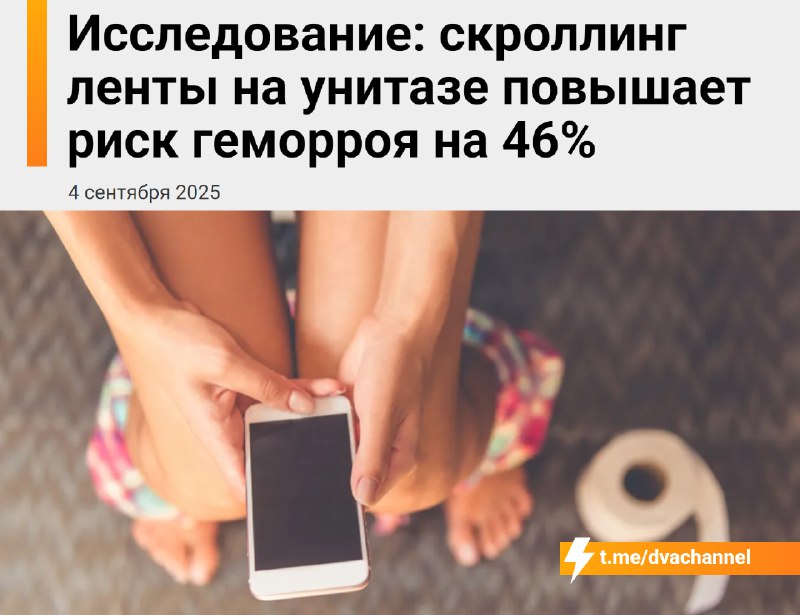 Риск геморроя возрастает на 46%, если скроллить ленту сидя на унитазе, показало исследование
Когда