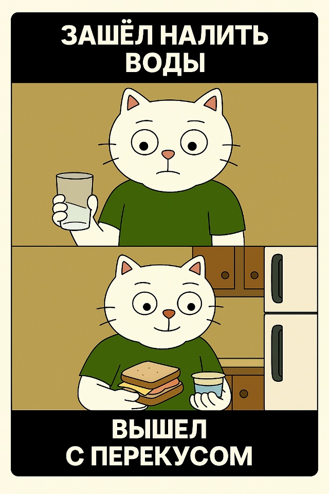 Приходишь на кухню за стаканом воды,
а выходишь уже с б?...