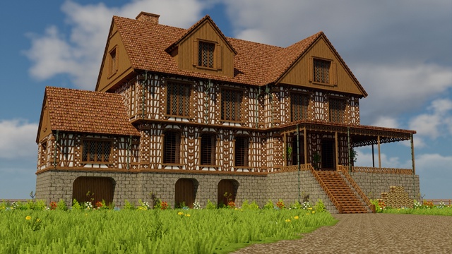Средневековый дом, построенный, используя мод и ресурс...