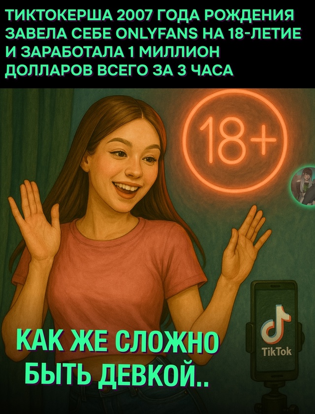 🌚 Тиктокерша 2007 года рождения завела OnlyFans в день свое?...