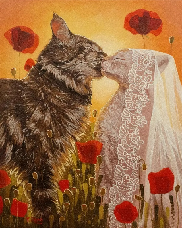 Yue Zeng/Юэ Цзэнг, США. Кошачья свадьба на маковом поле