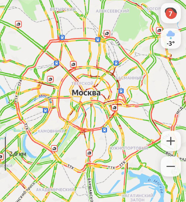 🚘В Москве опять пробки — в городе уже 7 баллов