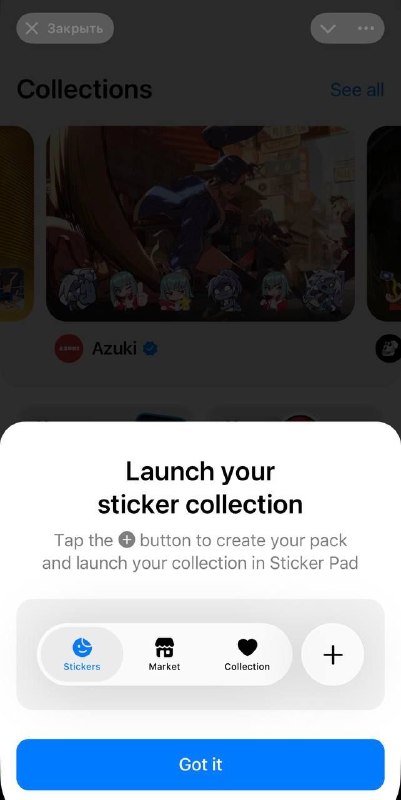Скамокака дал возможность грузить пользовательские коллекции стикеров и продавать.
Цена загрузки 10