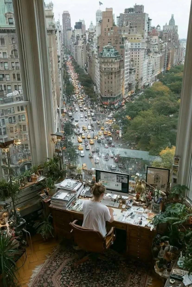 Потрясающий вид из окна домашнего офиса в самом сердце...